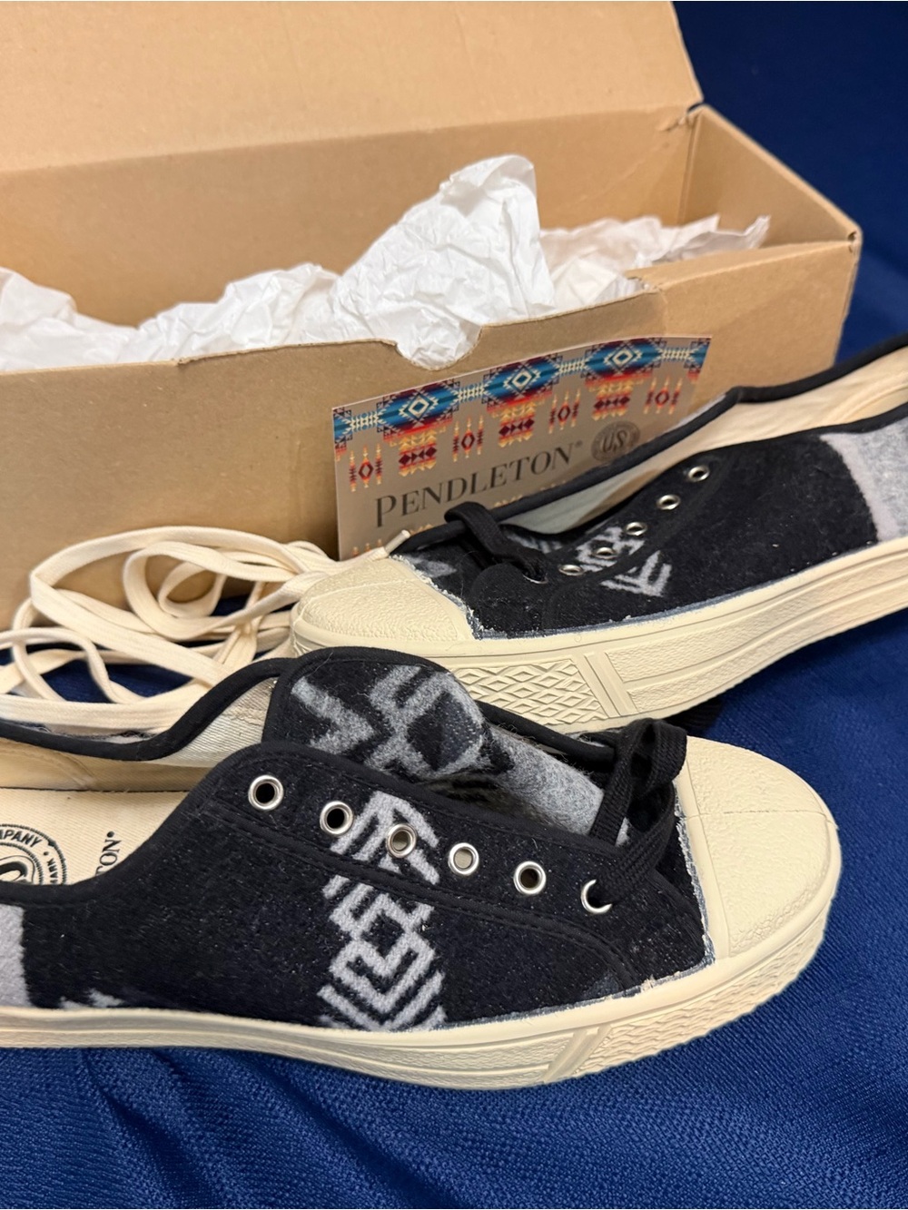 Pendleton Black & Cream Wool Slip-On Sneakers